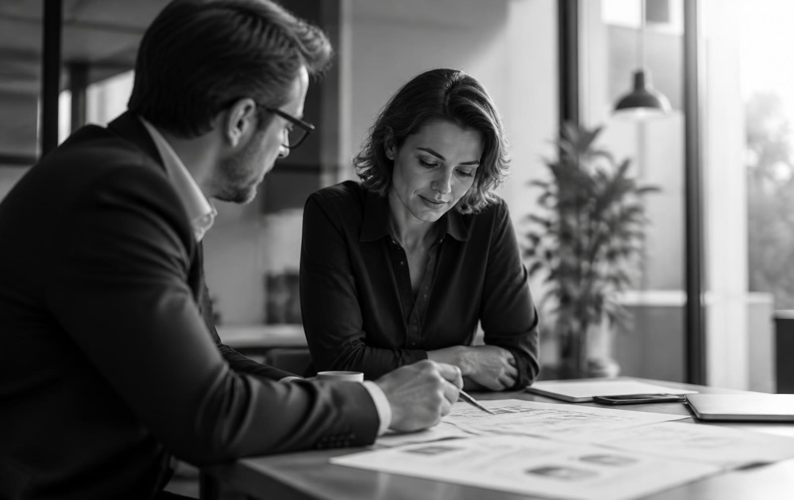 Business owner reviewing revenue reports with a growth strategist